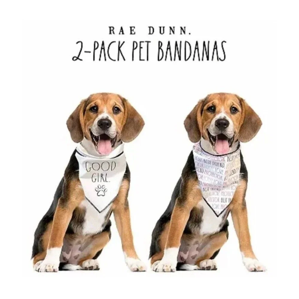 Rae Dunn 2 Pack Pet Bandannas “Good Girl” Size SM/MED 100% Cotton, new with tags - Picture 2 of 5